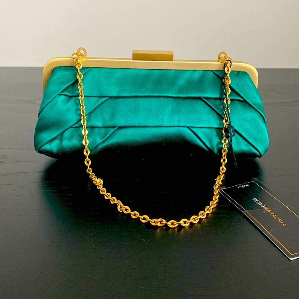 BCBG Max Azria Emerald Green Satin Clutch